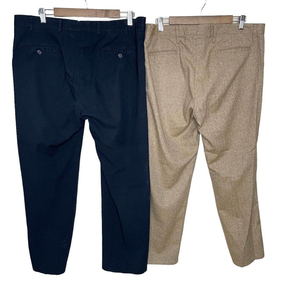 Lot Of 2 Epaulet New York 37 Mens Navy cotton Brown wool Flat Front Chino Pants - Picture 2 of 12